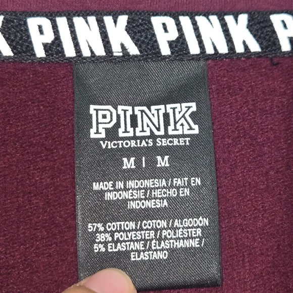 PINK Victoria Secret Maroon Fleece Quarter Zip Pullover Sweatshirt Women Medium - Picture 5 of 8